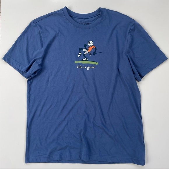 Life Is Good Men's Blue Jake Fist Pump Golf Crusher Tee, Size Medium EUC - Picture 1 of 7